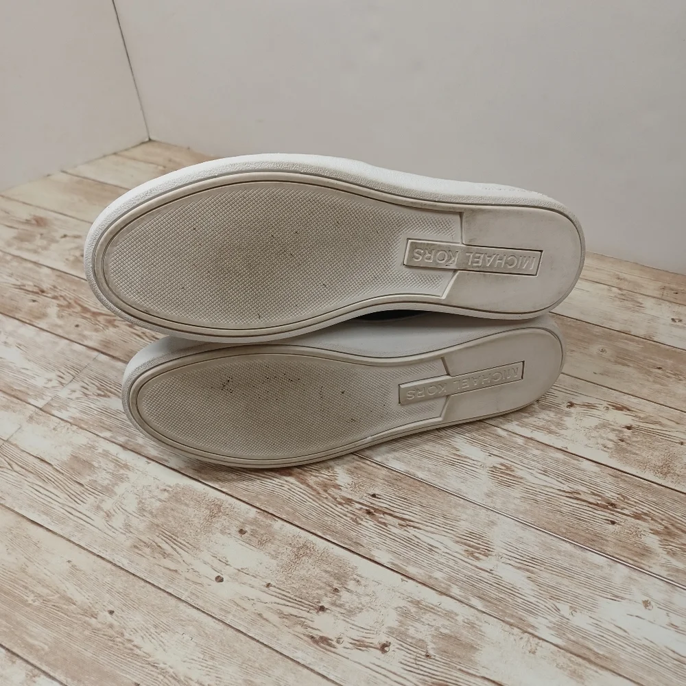 Michael Kors Slip On Laceless Sneakers Black White Gold Women's Size 8.5
